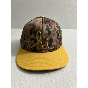In4mation Hi Script Hawaii Camo Snapback Hat Yellow Brown